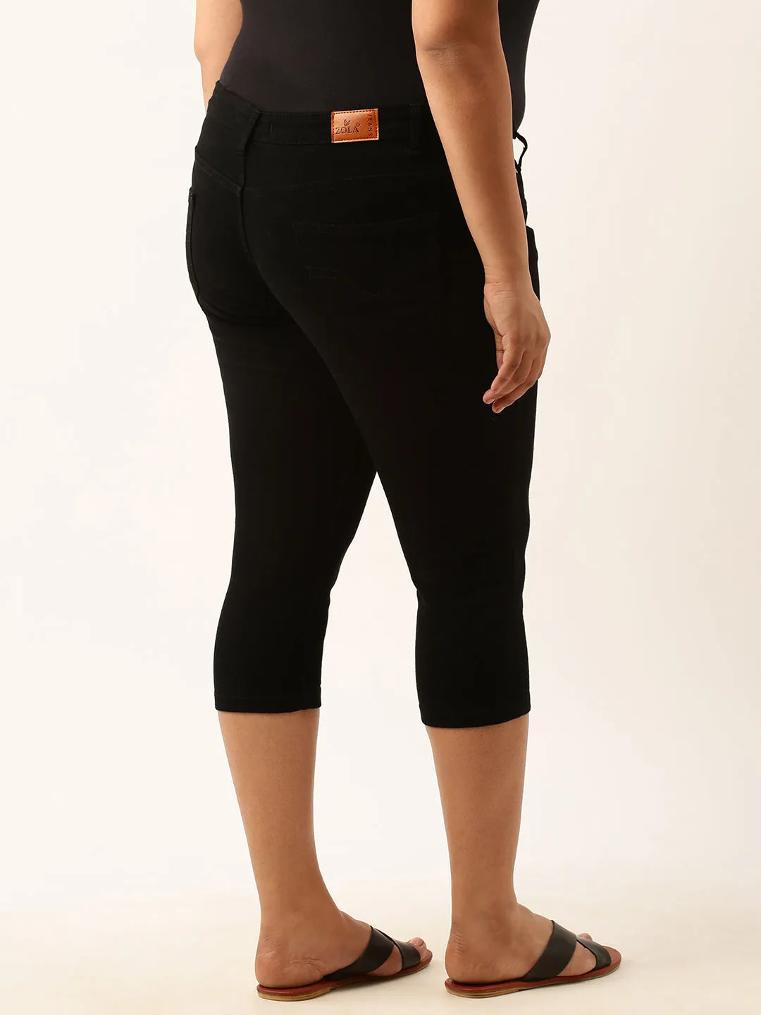 ZOLA Black Pencil Fit Culottes Length Denim Capris For Women