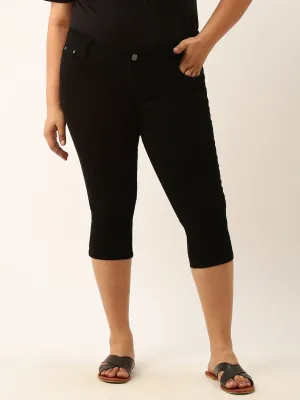 ZOLA Black Pencil Fit Culottes Length Denim Capris For Women