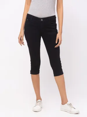 ZOLA Black Pencil Fit Culottes Length Denim Capris For Women