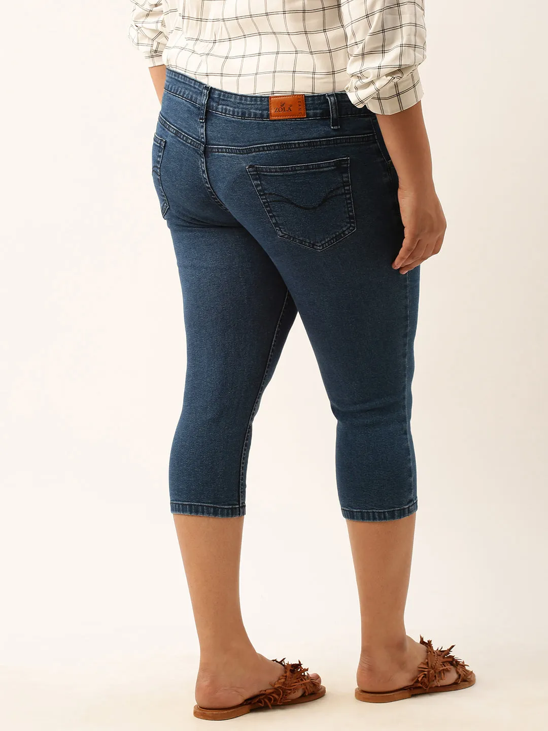 ZOLA Dx Blue Pencil Fit Culottes Length Denim Capris For Women
