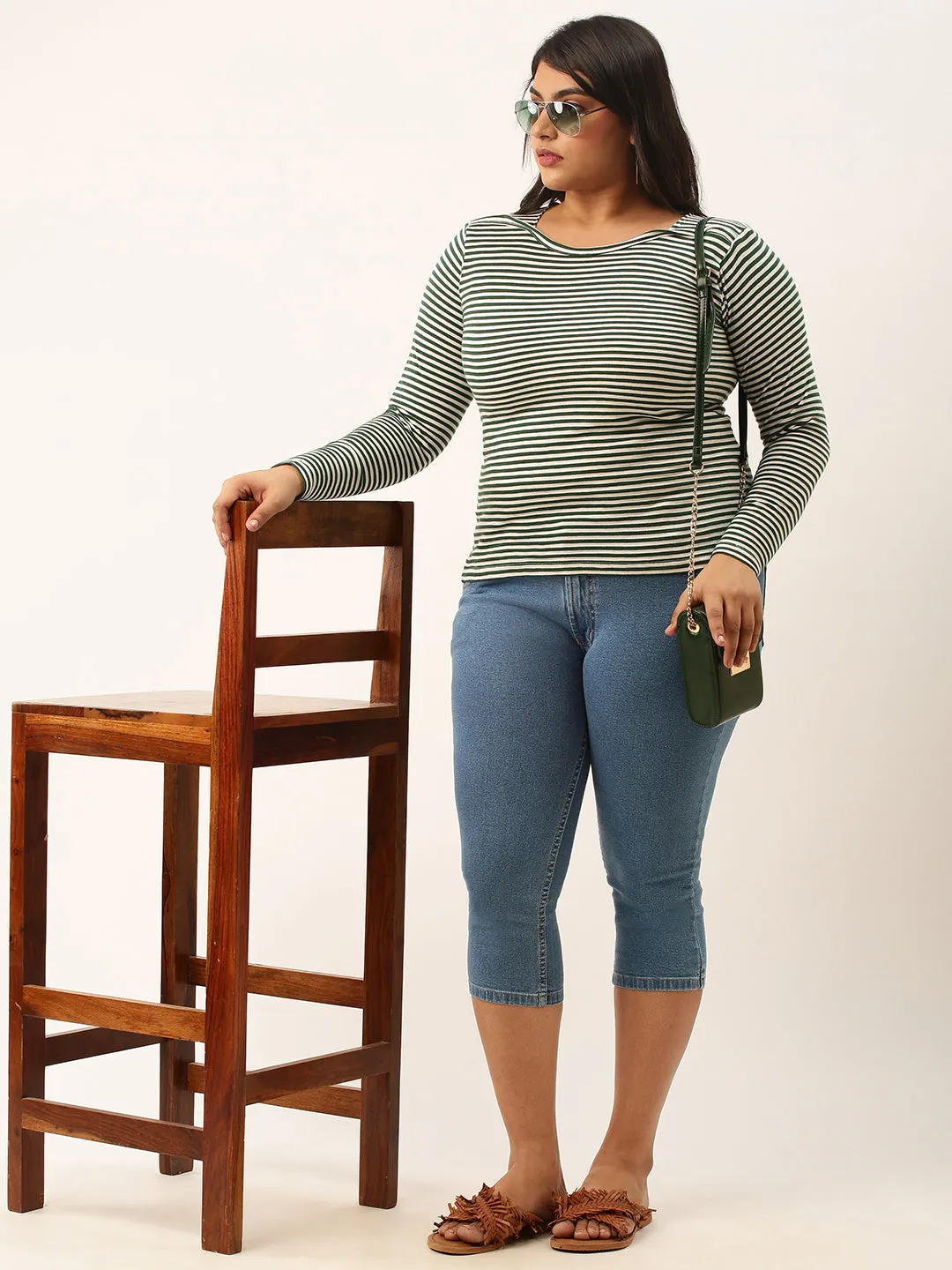 ZOLA Stone Blue Pencil Fit Culottes Length Denim Capris For Women